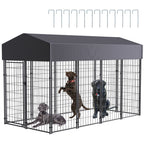 Outdoor Dog Kennel Run with Canopy Cover & Ground Stakes