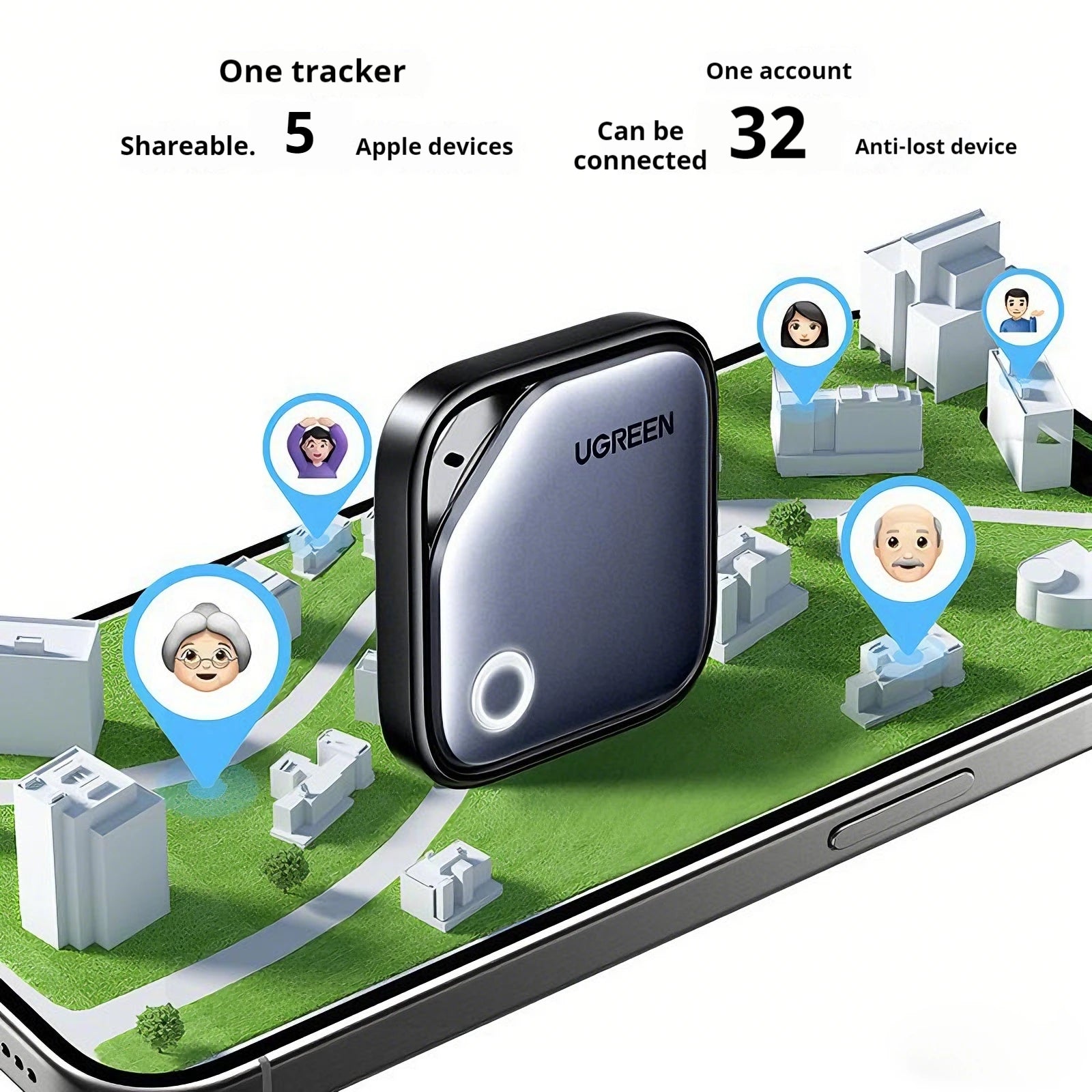 UGREEN Smart Bluetooth Tracker - 2-Year Battery, Apple Find My Compatible for iOS