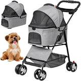 Convertible 3-in-1 Pet Stroller for Dogs and Cats, with 4 Wheels, Removable Basket, Cup Holder, Ideal for Small to Medium Pets (