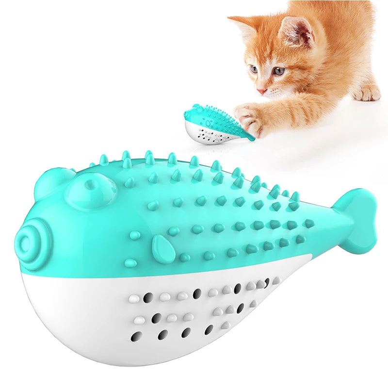 Pufferfish Catnip Chew Toy with Bell — Detachable Teething Toy for Kittens