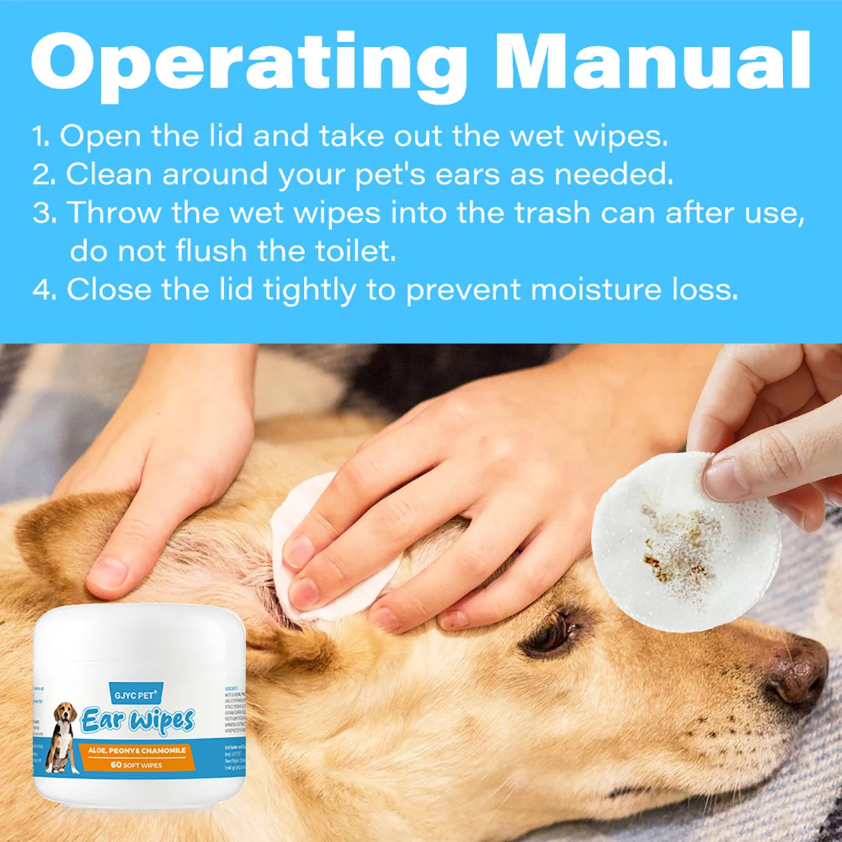Gentle Dog & Cat Ear Cleaning Wipes — Lint-Free, Travel-Friendly, All Breeds