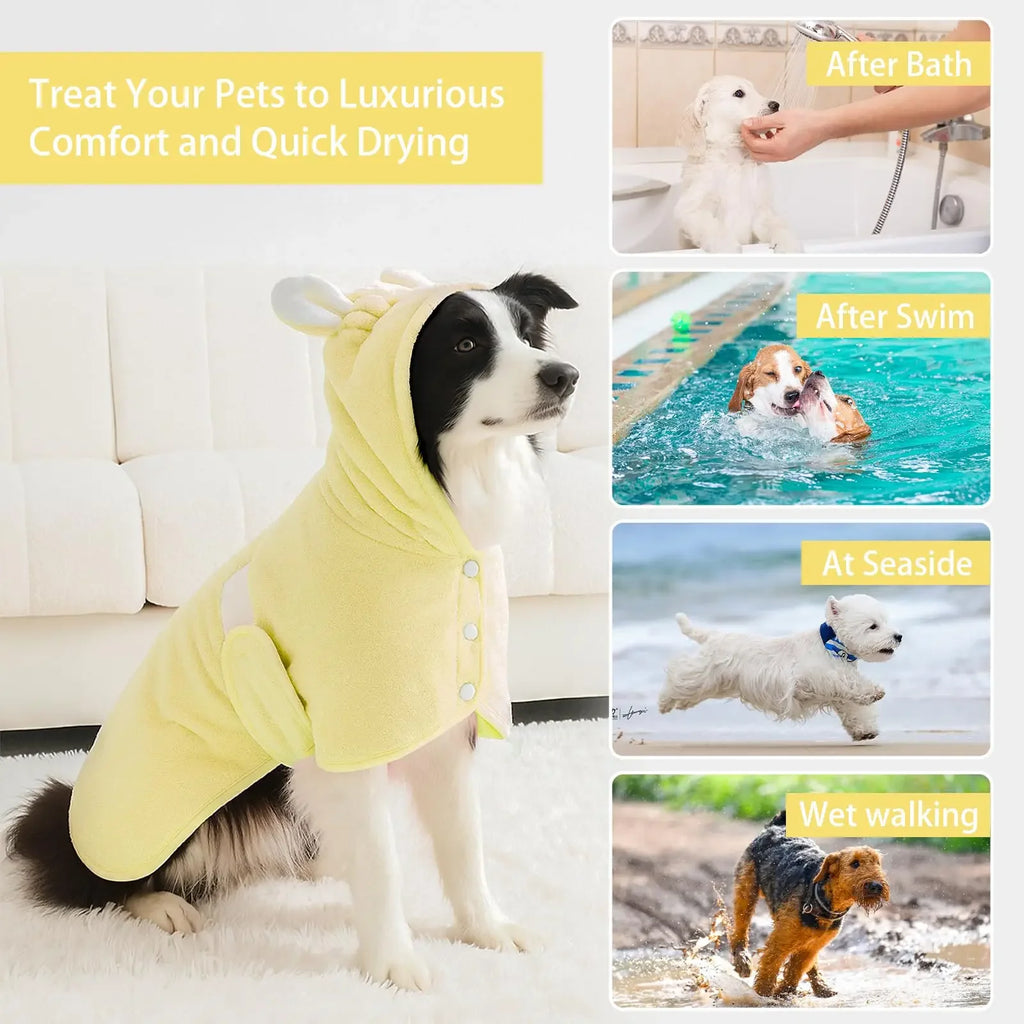 Hooded Pet Bathrobe — Adjustable Collar & Belly Strap, XS to L