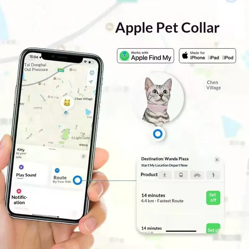 Bluetooth GPS Tracker Collar with Movement Alerts for Cats & Puppies