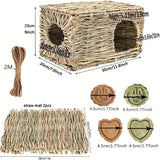 Foldable Woven Grass House — Rabbit & Guinea Pig Hideout with Chew Mat
