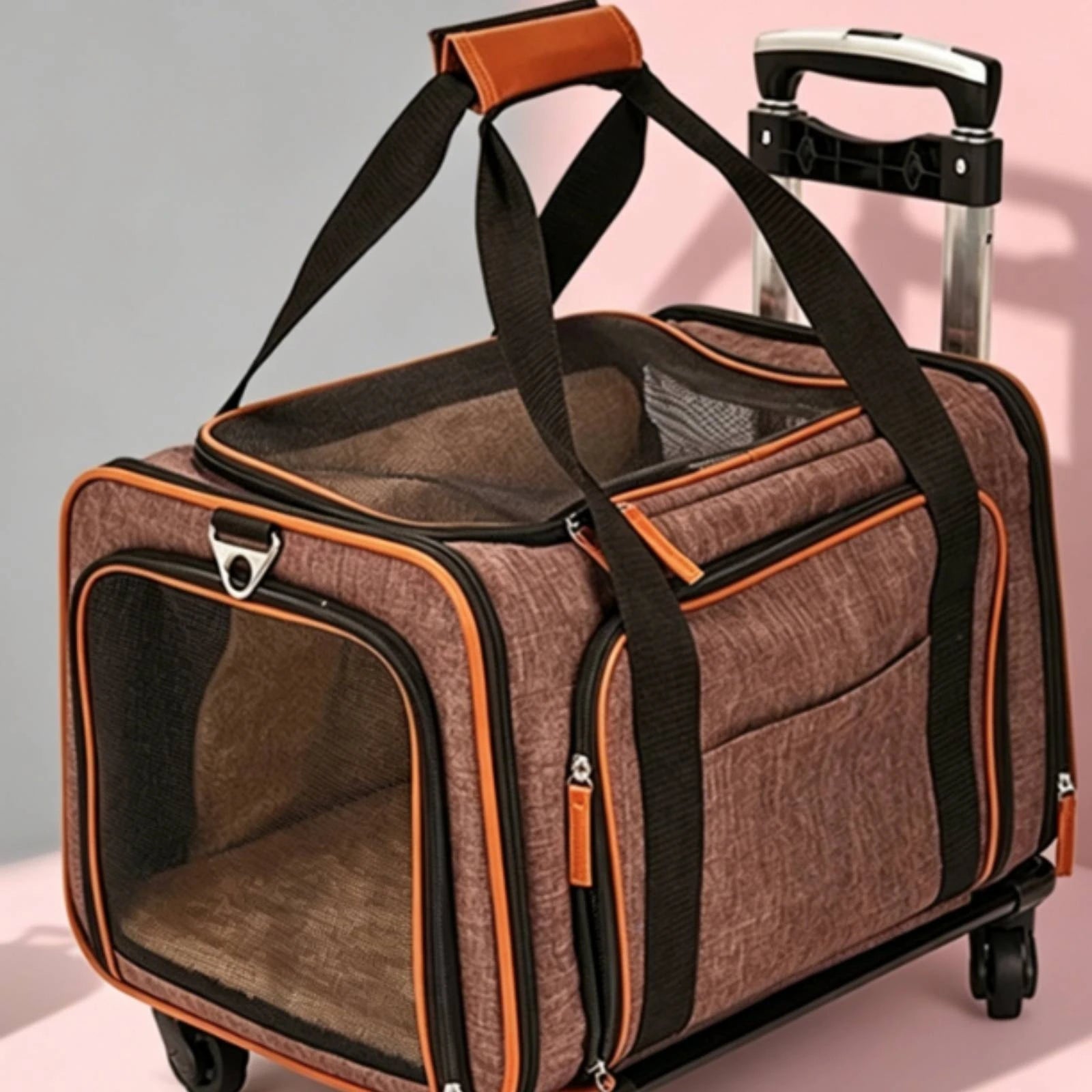 Wheeled Soft-Sided Rolling Pet Carrier Travel Kennel for Dogs & Cats