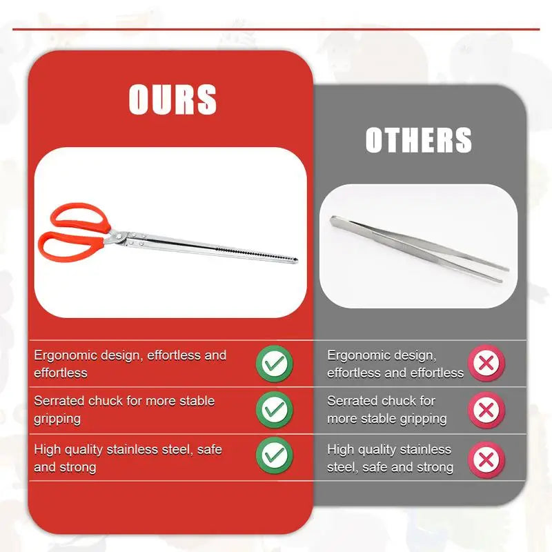 Stainless Steel Reptile Feeding Tongs — 15" Anti-Slip Snake Tweezers