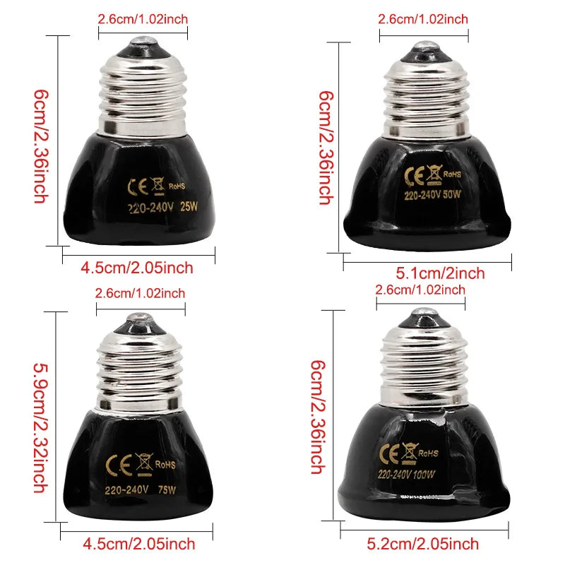 Ceramic Infrared Heat Emitter — 20,000-Hour No-Light Bulb, E27, 25W-100W