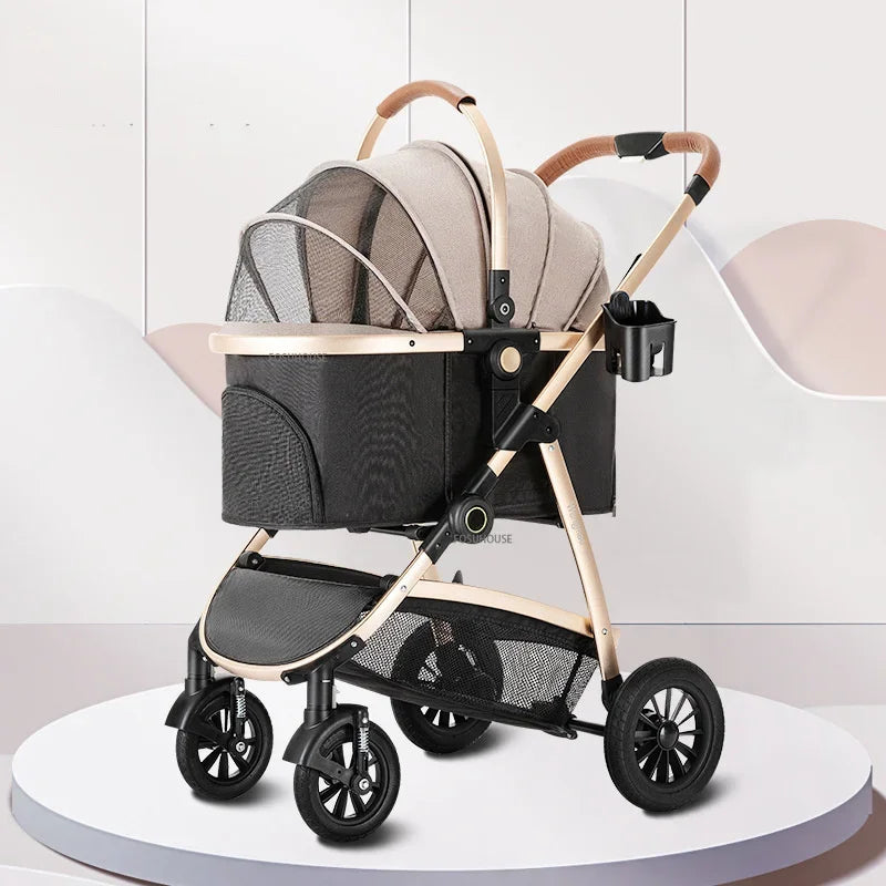 Modern Lightweight Portable Separable 4-Wheel Pet Stroller for Dogs & Cats — Foldable Outdoor Cart