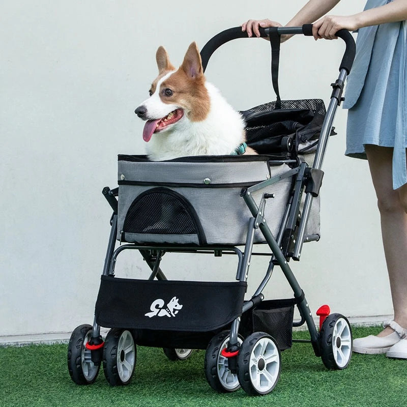 3-in-1 Folding Pet Stroller with Detachable Carrier (Small & Medium Pets)