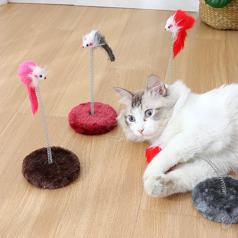 3-in-1 Cat Scratcher with Spring Feather Toy