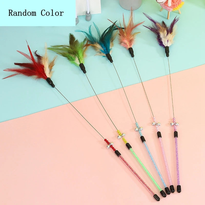 Gradient Feather Cat Teaser Wand — Colorful Interactive Rod Stick (1–50 Pack)