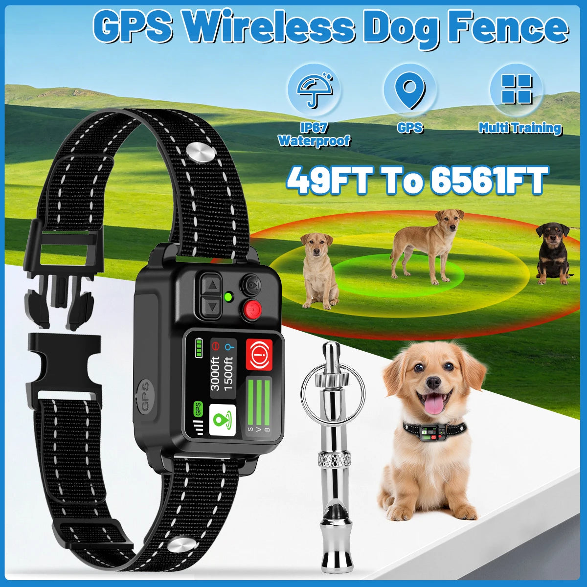 Orcleab IP67 Waterproof GPS Wireless Electric Fence for Dogs - Adjustable Outdoor