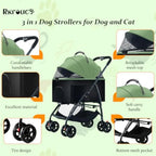 3-in-1 Multifunction 4-Wheel Folding Dog Stroller with Detachable Carrier