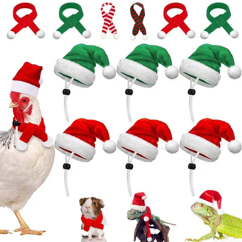 Christmas Santa Hat & Scarf Set — Mini Costume for Small Pets