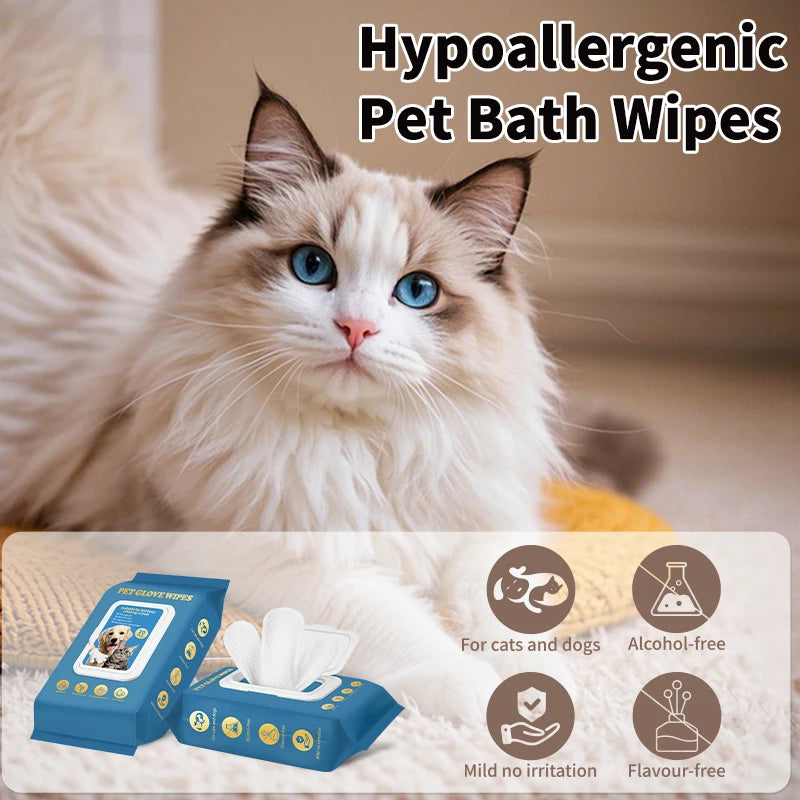 Thick Wash-Free Pet Cleaning Gloves — 20-Pack Odor-Removing Wipes