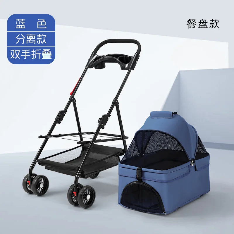 Foldable 4-Wheel Eco-Friendly All-Season Pet Stroller with Oxford & Metal Frame — Up to 37 lbs