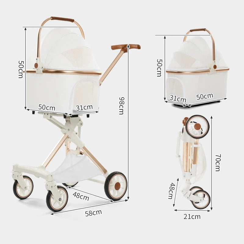 4-Wheel Foldable Pet Trolley with Detachable Carrier — Travel Bag, Cat Cart & Puppy Stroller