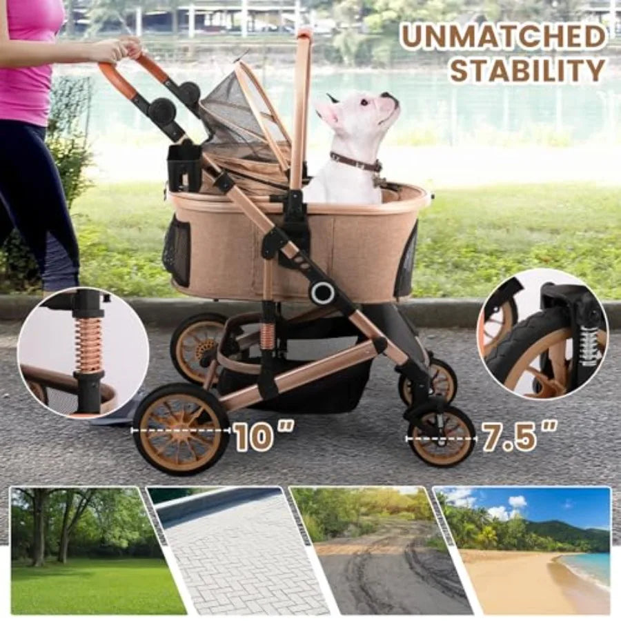 3-in-1 Smooth-Ride Pet Stroller with Detachable Carrier, Rubber Wheels & Car Seat