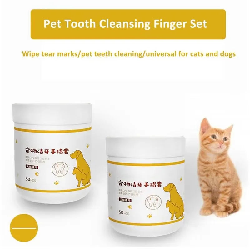 Disposable Pet Cleaning Finger Wipes — Teeth, Ear & Eye Care, 50pcs