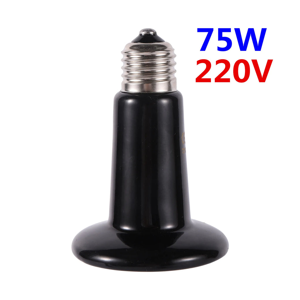 Black Ceramic Infrared Heat Bulb for Reptiles — No-Light Emitter, 110V/220V, 25W–200W