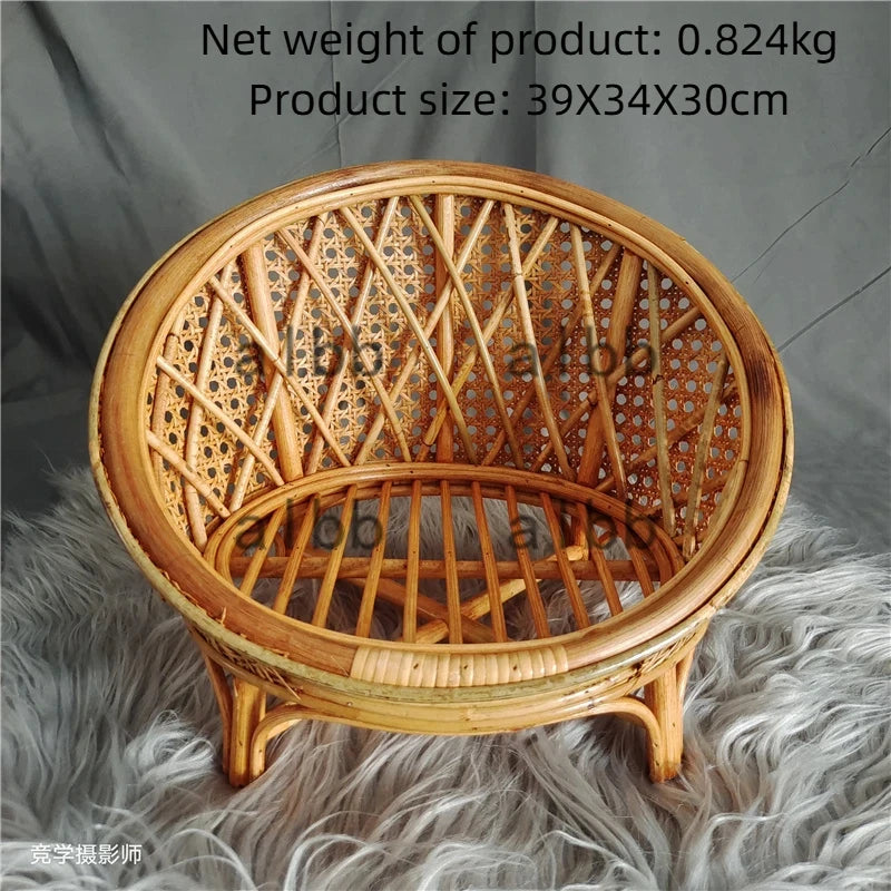 Elevated Round Rattan Cat Bed Chair with Photo Prop Design