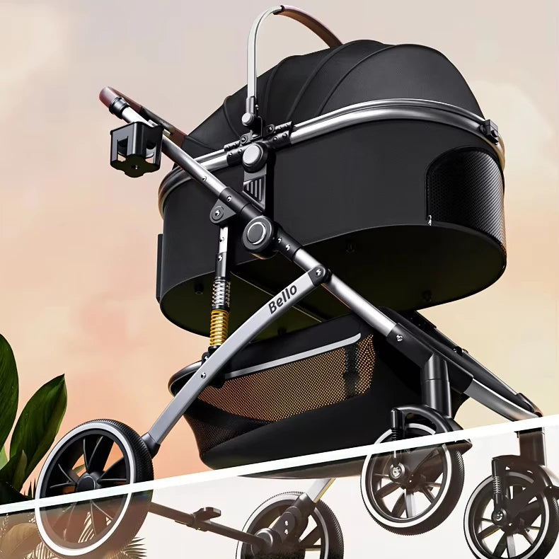 Foldable Aluminum-Frame 4-Wheel Pet Stroller for Dogs & Cats — Car Rides & Outdoor Use
