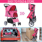 4-Wheel Foldable Pet Stroller with Storage Basket for Dogs & Cats — Lightweight Outdoor Travel Cart