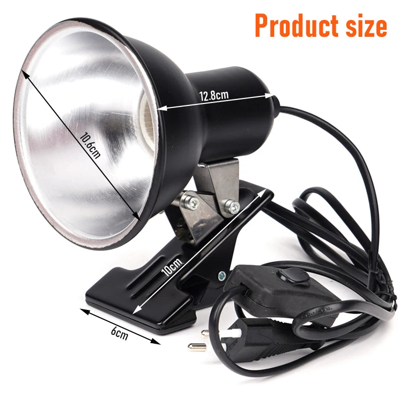 Clip-On Reptile Lamp Holder — Adjustable E27 Basking Fixture