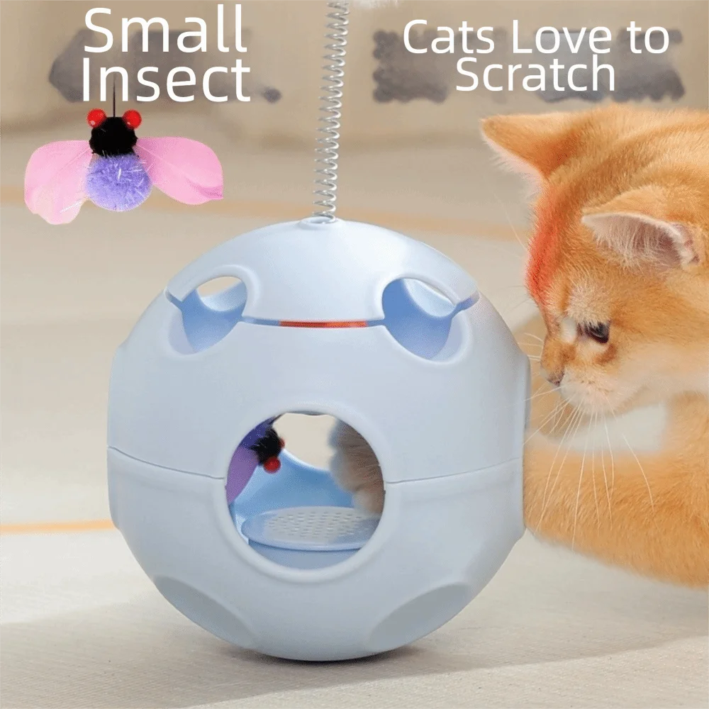 Auto-Rotating Spring Cat Toy with Feather & Bell — Self-Righting Tumbler