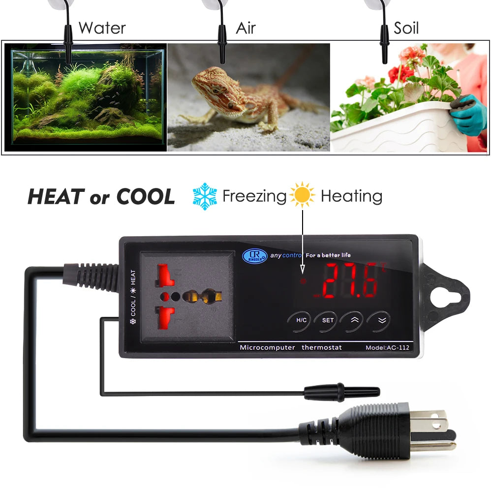 Digital Terrarium Thermostat — LED Controller with Waterproof Probe