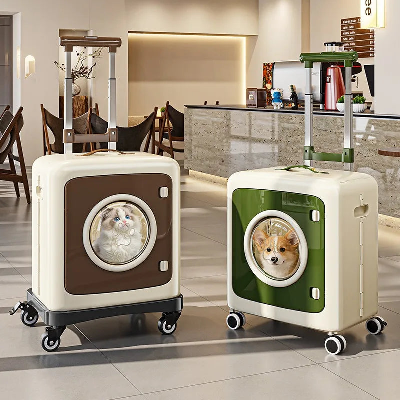 Anti-Stress Airline-Approved Pet Stroller & Travel Crate with Telescopic Handle