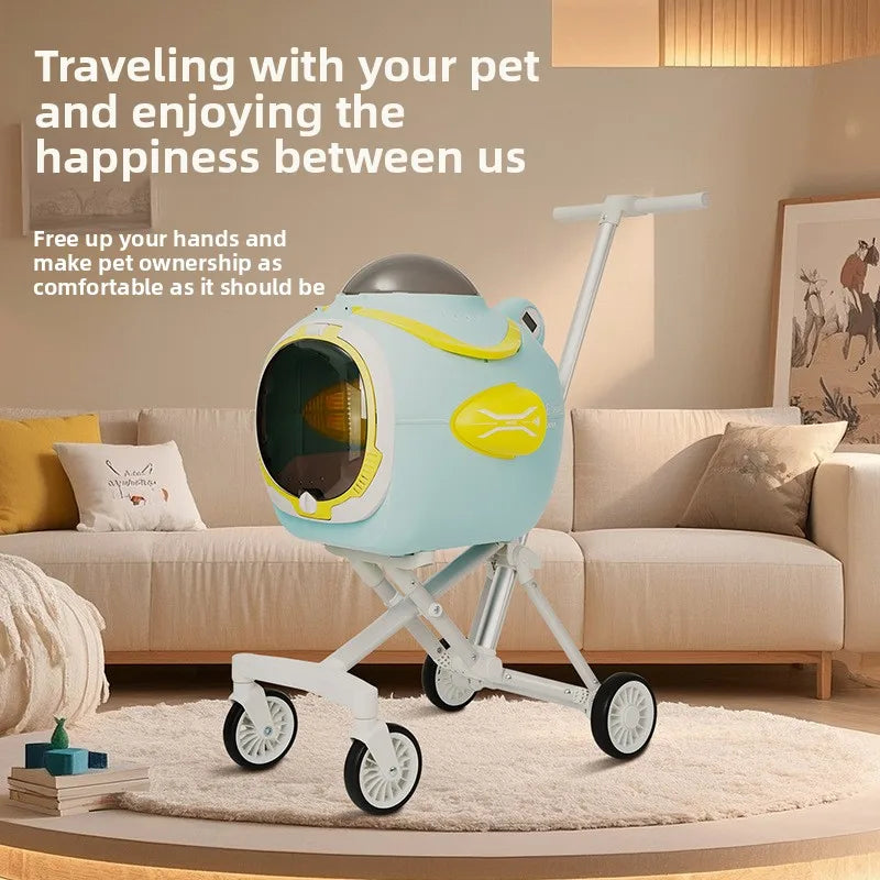 Aluminum Alloy Space Capsule Pet Stroller — Hands-Free Dual-Purpose Travel Cart for Dogs & Cats