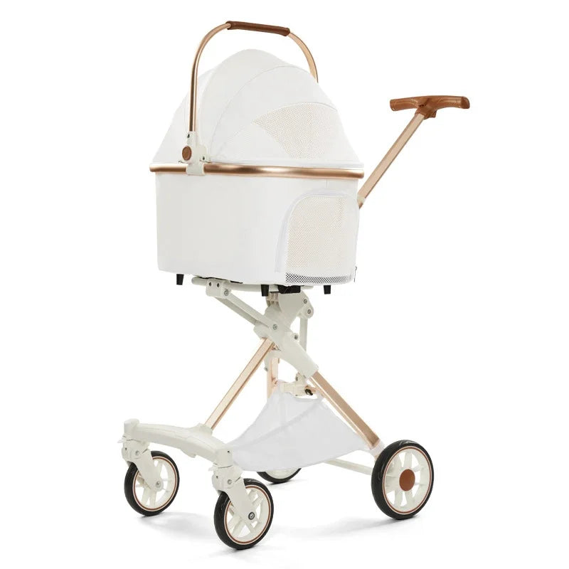 White High-View One-Click Foldable Pet Stroller for Small & Medium Dogs