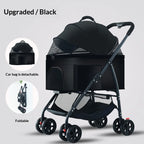 One-Click Foldable Pet Stroller with Mesh Breathable Window for Small & Medium Dogs & Cats — Portable Travel Cart