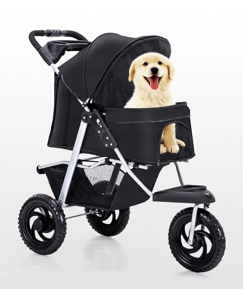 Waterproof Foldable 3-Wheel Pet Stroller with Removable Cage Carrier for Cats & Dogs