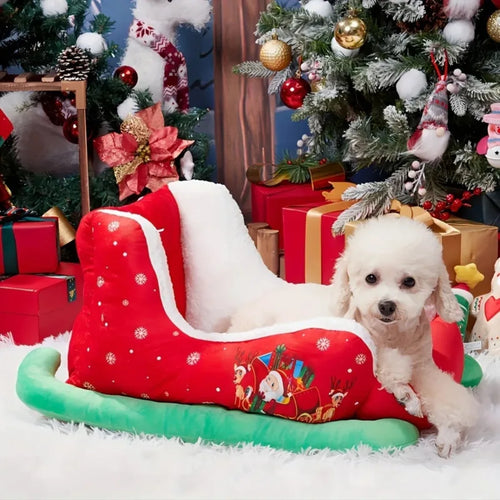 62cm Plush Christmas Sleigh Bed for Dogs & Cats (Washable)