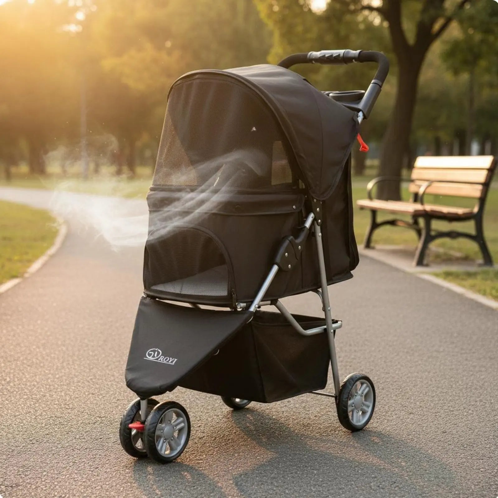 3-Wheel Single-Button Foldable Pet Carriage for Dogs & Cats — Lightweight Breathable Mesh Carrier