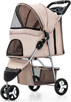 4-Wheel Pet Jogger Stroller with Cup Holder & Storage Basket — Travel Pushchair for Small & Medium Dogs & Cats