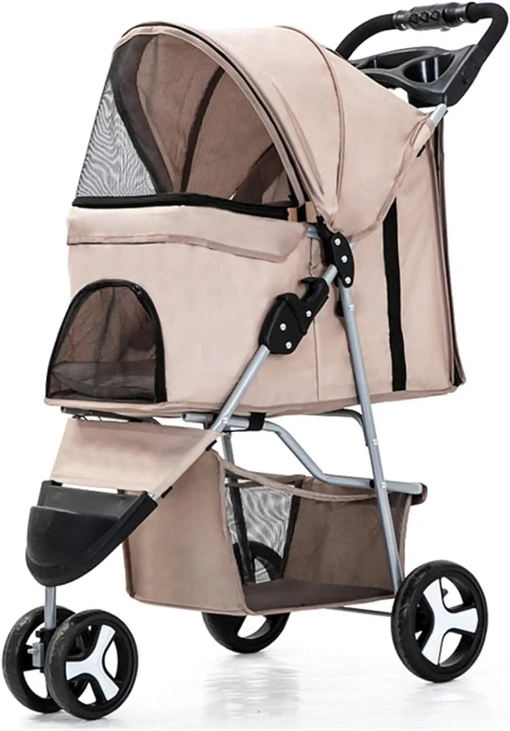 4-Wheel Pet Jogger Stroller with Cup Holder & Storage Basket — Travel Pushchair for Small & Medium Dogs & Cats