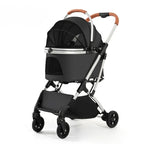 Multi-Ventilated High-View Pet Stroller with Detachable Basket & Car Travel Bag