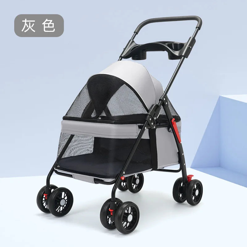 Foldable 4-Wheel Eco-Friendly All-Season Pet Stroller with Oxford & Metal Frame — Up to 37 lbs