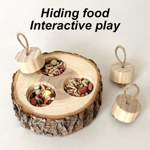 Wooden Foraging Chew Toy — Round Enrichment Toy for Small Pets & Birds
