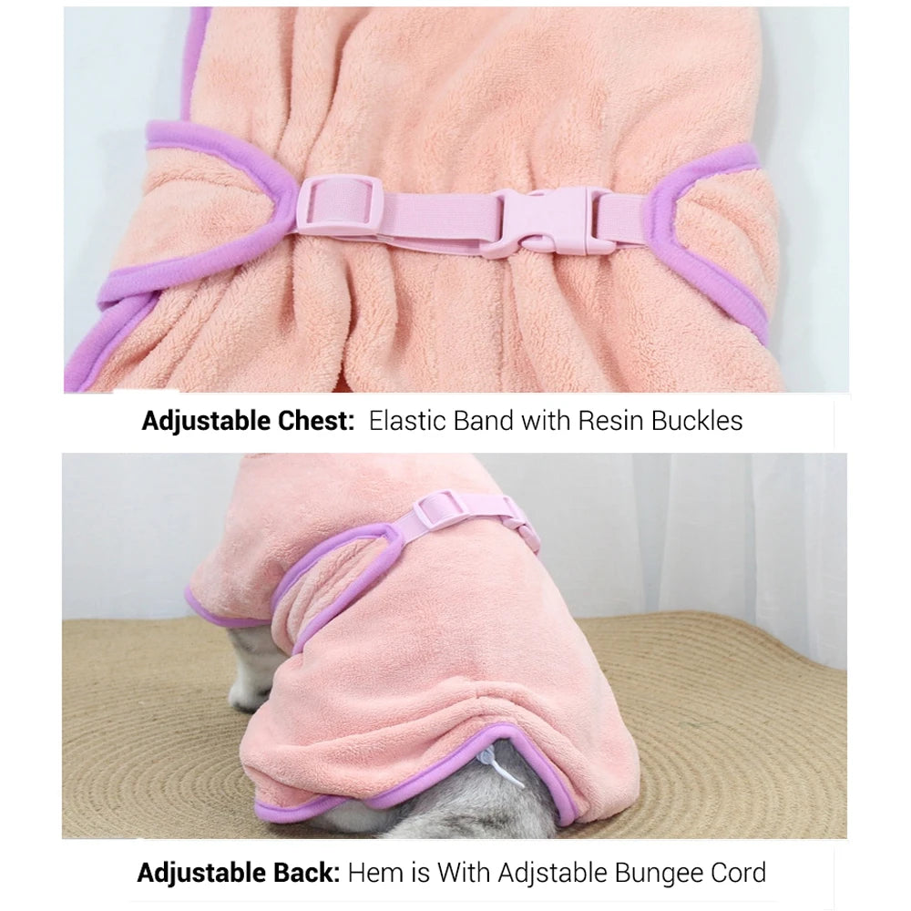 Hooded Dog Bathrobe — Adjustable 300g Microfiber Coat for Bath & Winter
