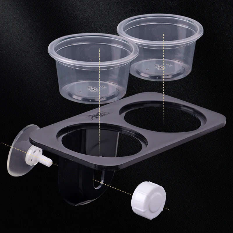 Suction-Cup Double Feeding Bowl — Space-Saving Dish for Geckos & Chameleons