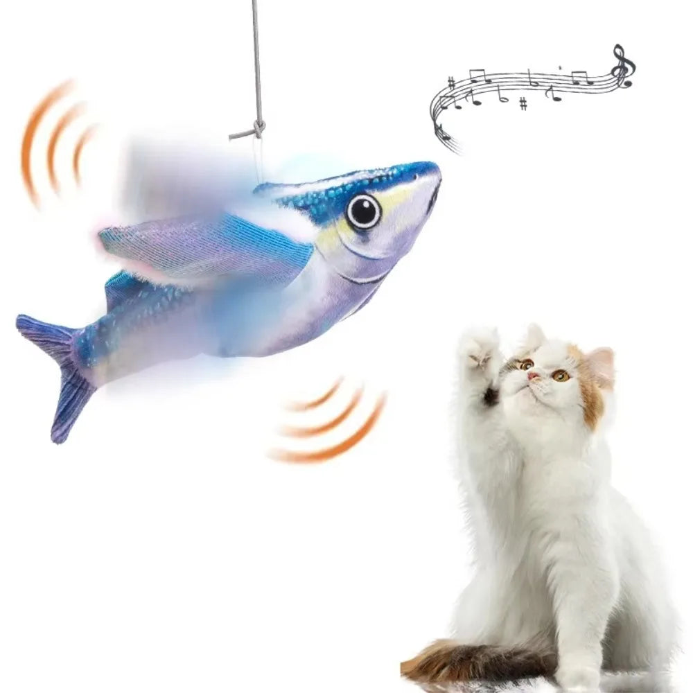 Electric Hangable Flapping Fish Cat Toy — USB Touch-Activated Flying Fish with Chirping Sound