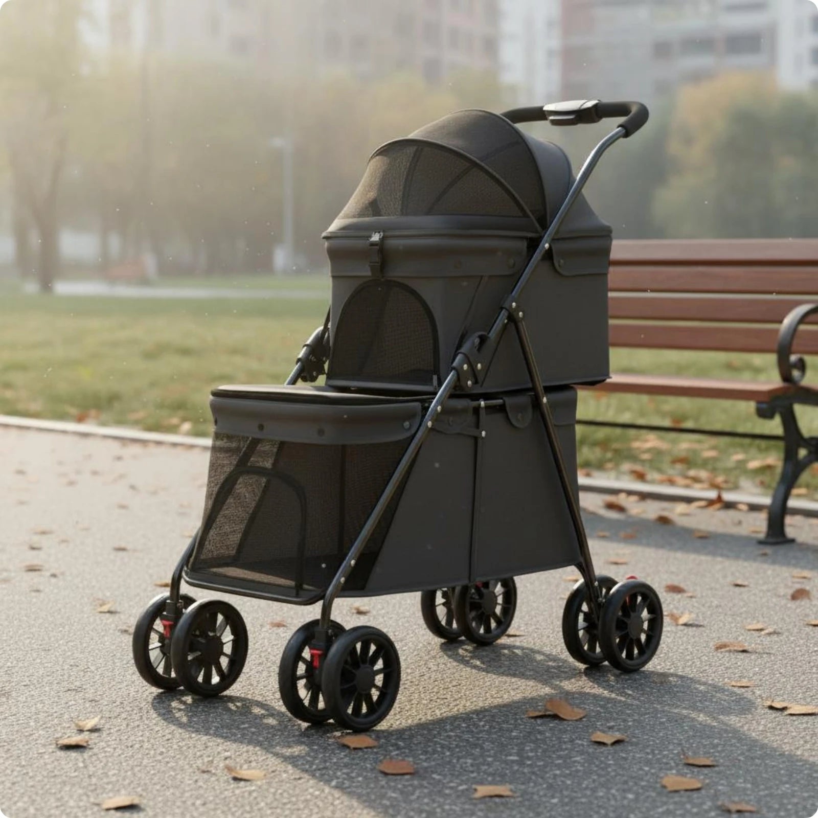 Double-Deck Foldable Pet Stroller for Dogs & Cats — Large-Space Dual-Layer Outdoor & Travel Stroller