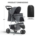 Multi-Capacity 3-Wheel Foldable Jogger Pet Stroller — Fits Small Dogs up to 10 lbs, Medium Dogs up to 30 lbs