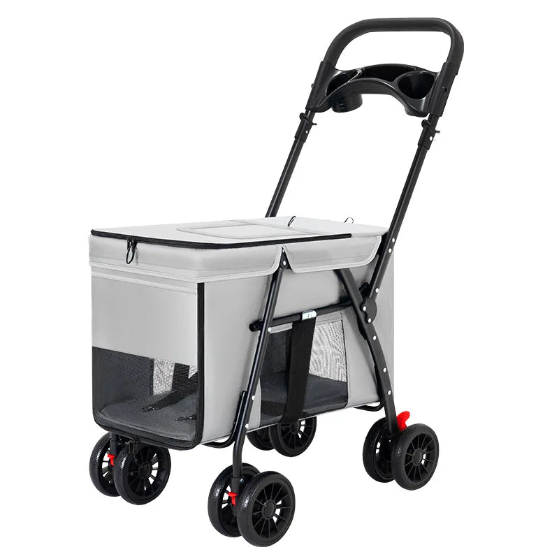 Lightweight Foldable Hand-Push Pet Stroller for Small, Medium & Large Dogs, Cats & Teddy Breeds