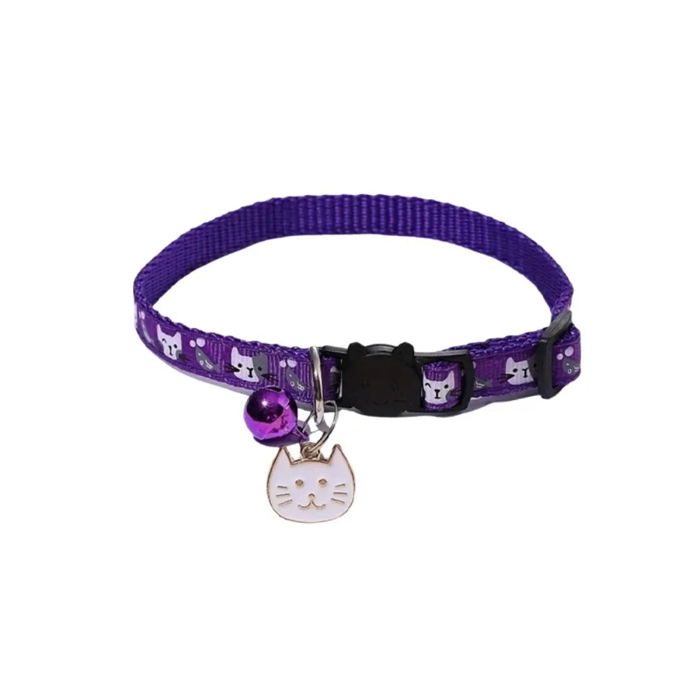 Quick-Release Safety Cat Collar — Cat Face Pendant & Bell