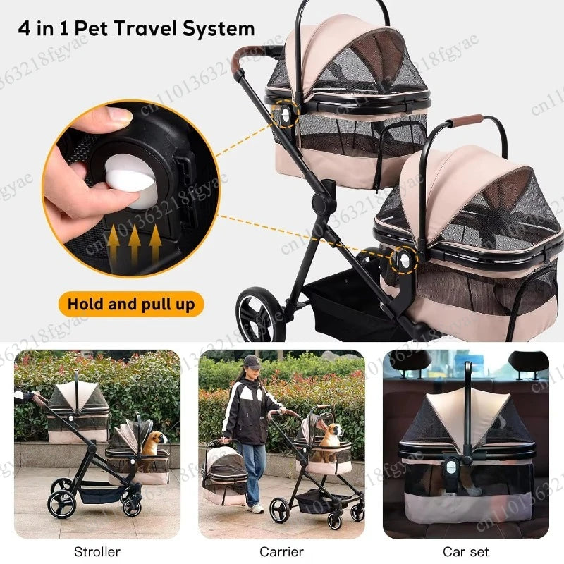 Convertible Single & Double Foldable Pet Stroller for Small & Medium Dogs & Cats — Portable Car Travel Carrier